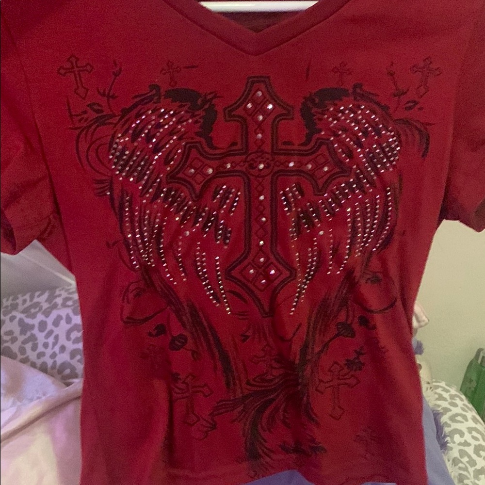 Red Graphic T-Shirt with Cross Design